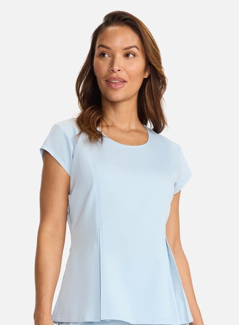Medelita Women's Crew Neck Pleated Peplum Scrub Top Size XL